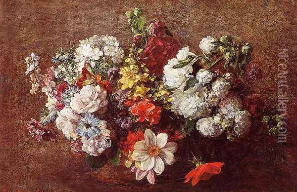 Bouquet of Flowers Oil Painting - Ignace Henri Jean Fantin-Latour