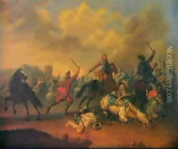Reitergefecht. Oil Painting - Karel Breydel