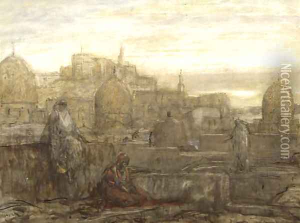 On the roofs, Cairo Oil Painting - Marius Bauer