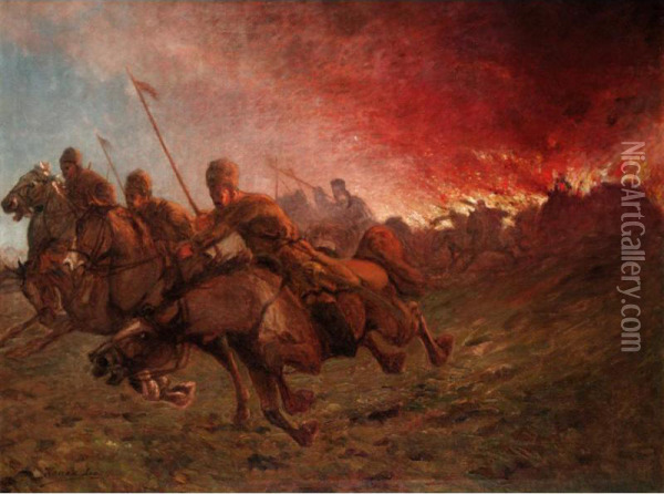 Cossack Raid Oil Painting - Leon Robert Kossak