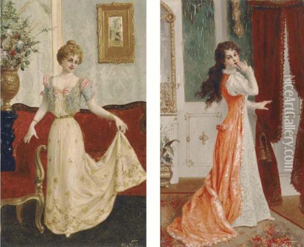 Elegant Women In Interiors Oil Painting - Moritz Stifter