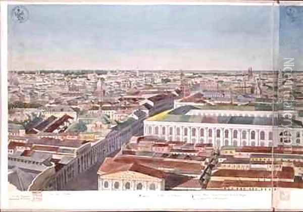 Panorama of Moscow depicting the former market square and Stock Exchange in Gostiny Dvor Oil Painting - Gadolle