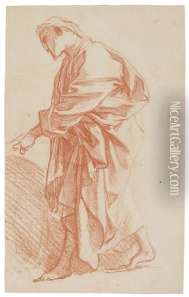 A Study Of A Male Figure In Draped Clothing Oil Painting - Francois Boucher