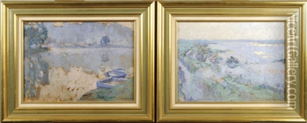 Bord De Riviere (pair) Oil Painting - Jules Merckaert