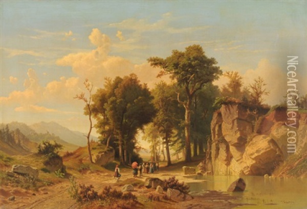 Prozession In Der Landschaft Oil Painting - Johann (Jan) Kautsky