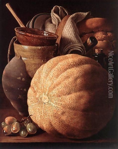 Still-Life with Cantaloup Melon Oil Painting - Luis Eugenio Melendez