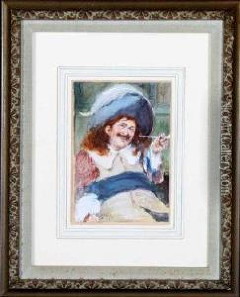 A Cavalier Smoking A Pipe Oil Painting - John Pettie