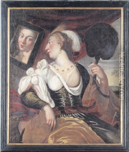 Allegori Pa Synet: Ung Pige, Der Kigger I Et Spejl Oil Painting - Gerrit Van Honthorst