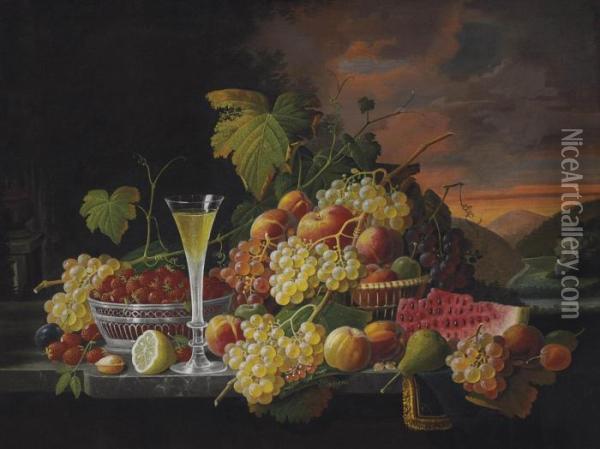 Still Life: Wine And Fruit Oil Painting - Severin Roesen