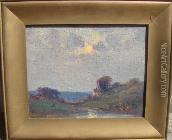 Sunset River Landscape Oil Painting - Frederick Mortimer Lamb