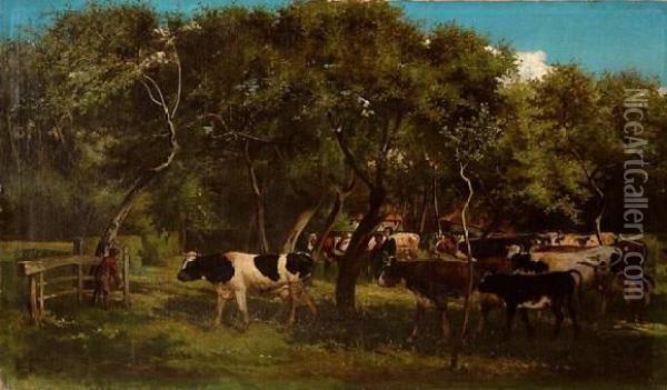 Le Retour Des Vaches Oil Painting - Felix Cogen