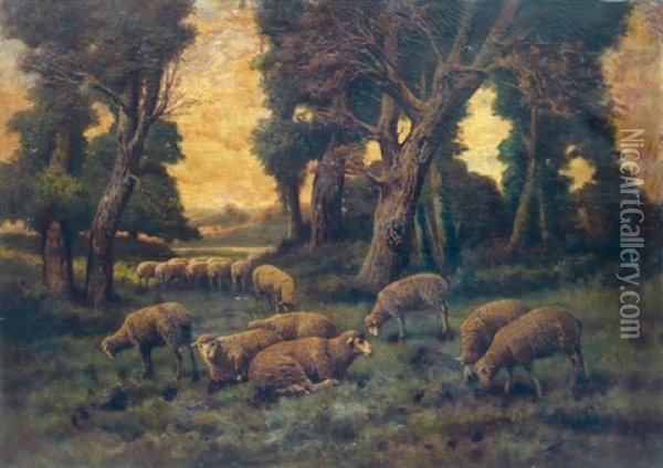 Troupeau De Moutons Oil Painting - Adolphe Charles Marais