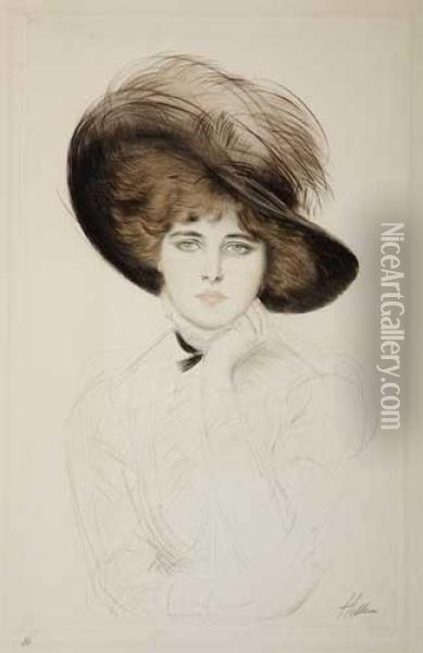 Femme Au Chapeau, Vue De Face Oil Painting - Paul Cesar Helleu