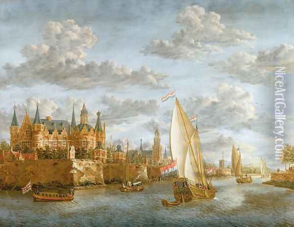 Castle on a River in Holland, c.1660-88 Oil Painting - Jacobus Storck