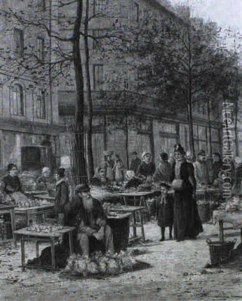 The Place Des Halles - Paris Oil Painting - William Raymond Dommersen