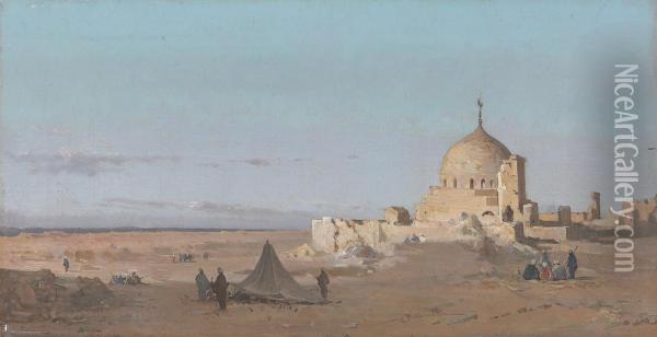 At The City Of The Dead, Cairo, Moqattam Hills Oil Painting - Vincenzo Marinelli