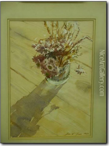 Tress , Bowl Of Flowers In Sunshine,signed And Dated 1982, Watercolour. 13
