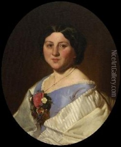 Damenportrat (+ Herrenportrat; 2 Works) Oil Painting - Heinrich von Angeli