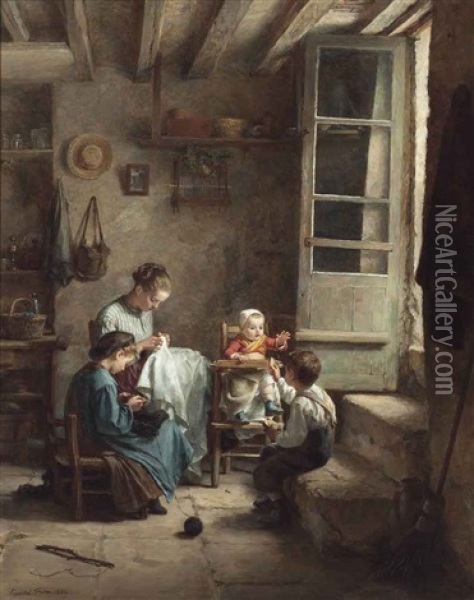 Helping Hands Oil Painting - Charles Edouard Frere