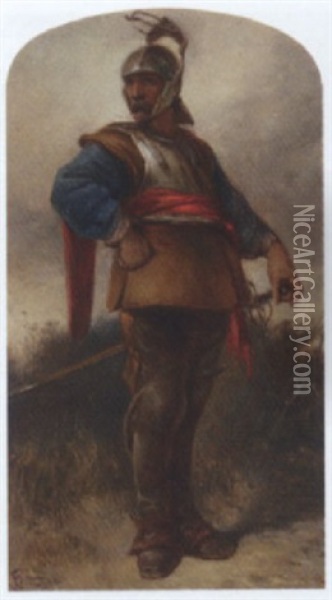 A Roundhead Oil Painting - Frederic Walker