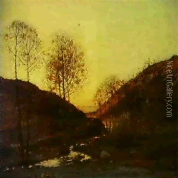 Landskap I Solnedgang - Motiv                               Fran Carolles, Normandie Oil Painting - Per Ekstroem