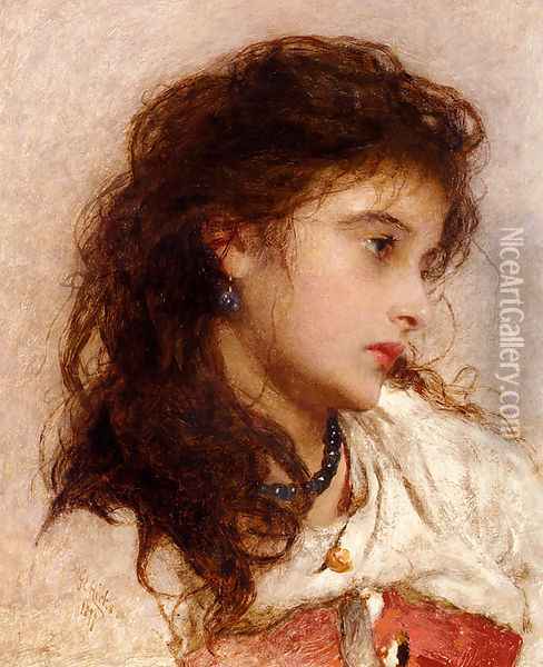 A Gypsy Girl Oil Painting - George Elgar Hicks