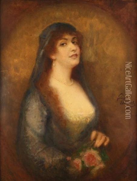 Young Lady With Roses Oil Painting - Felix Ehrlich