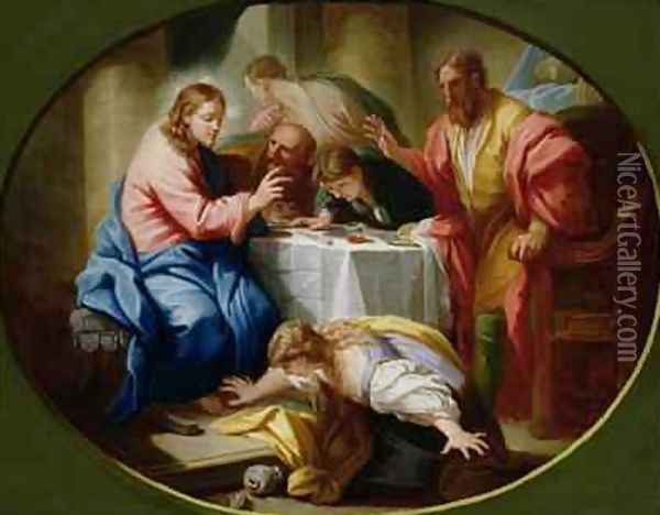 Christ and Mary Magdalene at the Banquet of Simon the Pharisee Oil Painting - Benedetto Luti