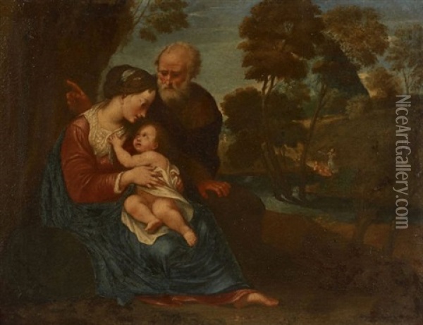 La Sainte Famille Dans Un Paysage De Riviere Oil Painting - Pasquale de' Rossi