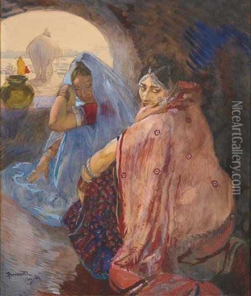Femmes Indiennes A Udaipur Oil Painting - Paul Albert Besnard