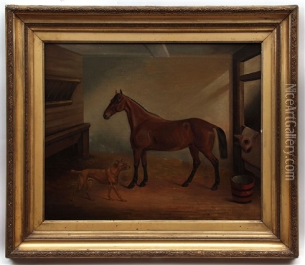 Horse And Dog In Stable Interior Oil Painting - Cornelius Jason Walter Winter