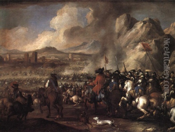 Battaglia Con Paesaggio Roccioso E Cavalieri Oil Painting - Jacques Courtois
