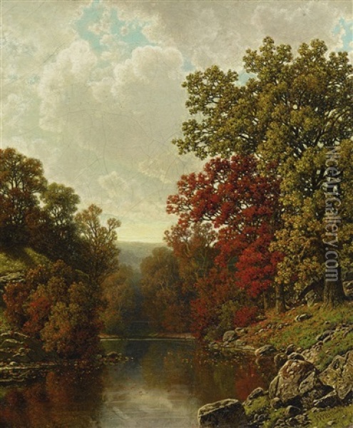 Autumn On A Lake Oil Painting - William Mason Brown