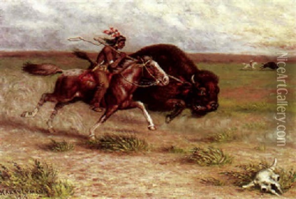 The Buffalo Hunt Oil Painting - Harry Lyman