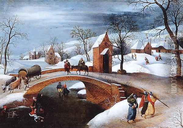 Winter landscape with Flight into Egypt Oil Painting - Abel Grimmer