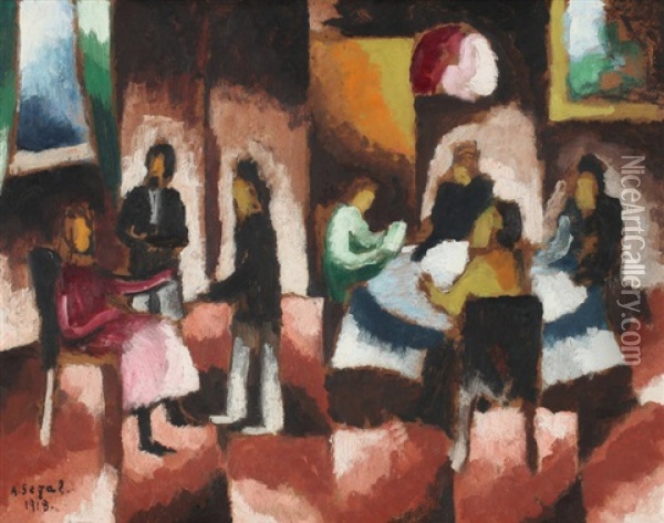 Interior With Figures Oil Painting - Arthur Segal