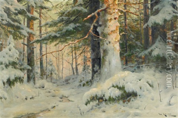 Abendlicht In Tief Verschneitem Wald Oil Painting - Walter Moras