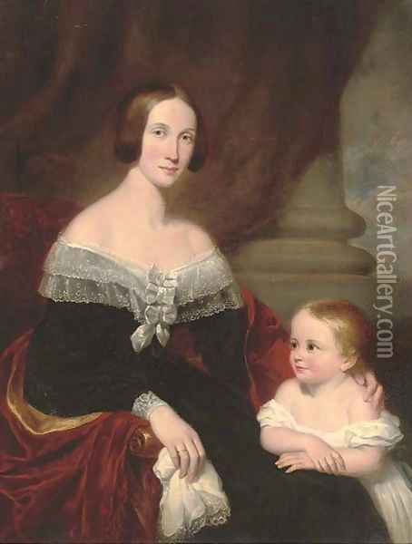 Portrait of a mother and child Oil Painting - W.R. Waters