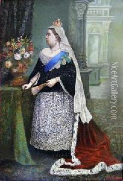 Ritratto Regina Vittoria Oil Painting - Ange Rene Ravault