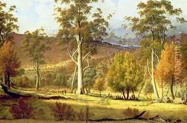 Natives in the Eucalypt Forest on Mills Plains Patterdale Farm Oil Painting - John Glover