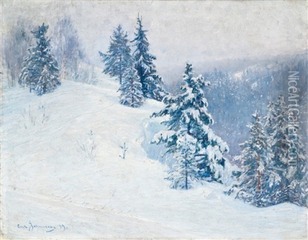 Winter Day Oil Painting - Carl (August) Johansson