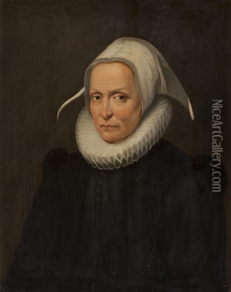 Portrait Of A Lady In A White Cap Oil Painting - Adriaen Thomasz Key
