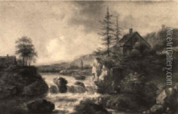 Peasants Resting By A Torrent, Farm Nearby Oil Painting - Nicolaes Molenaer