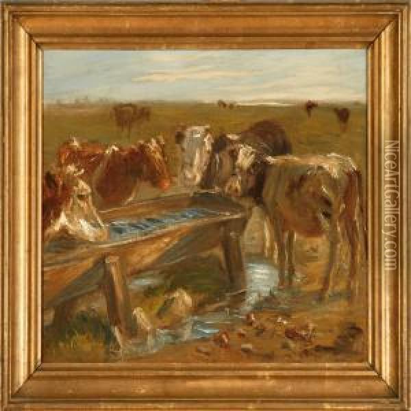 Kalve Ved Vandrenden Oil Painting - Theodore Esbern Philipsen
