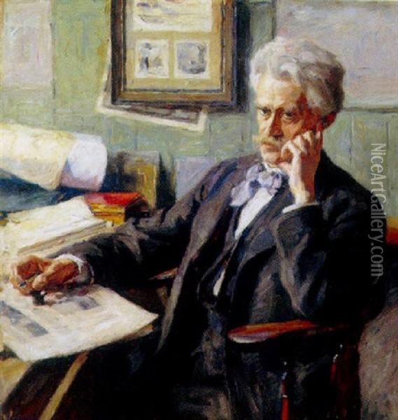 Portraet Af Xylograf F. Hendriksen Oil Painting - Gustav Adolf Clemens