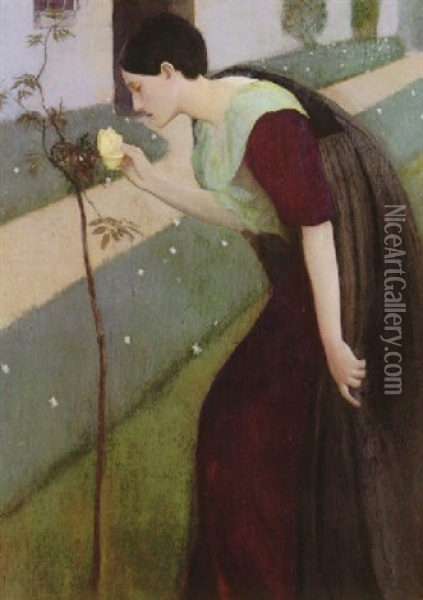 Woman With A Rose Oil Painting - Kenneth Frazier