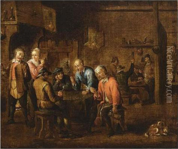 Peasants Smoking And Playing Dice In An Inn Oil Painting - David The Younger Teniers
