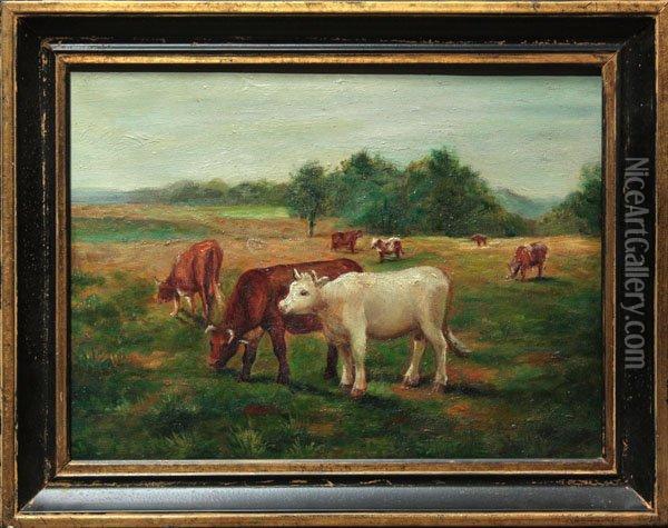 Cows In The Meadow Oil Painting - Edward Mitchell Bannister