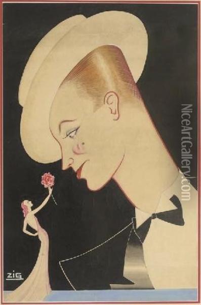 Maurice Chevalier And Mistinguett Oil Painting - Louis Gaudin Zig