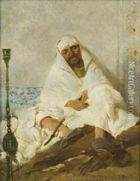 Arabo Con Narghil  Oil Painting - Domenico Morelli